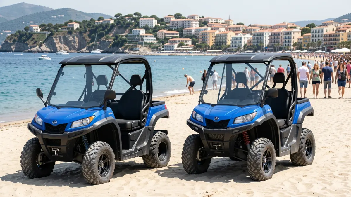 Two police quad vehicles on the beach in Cádiz.