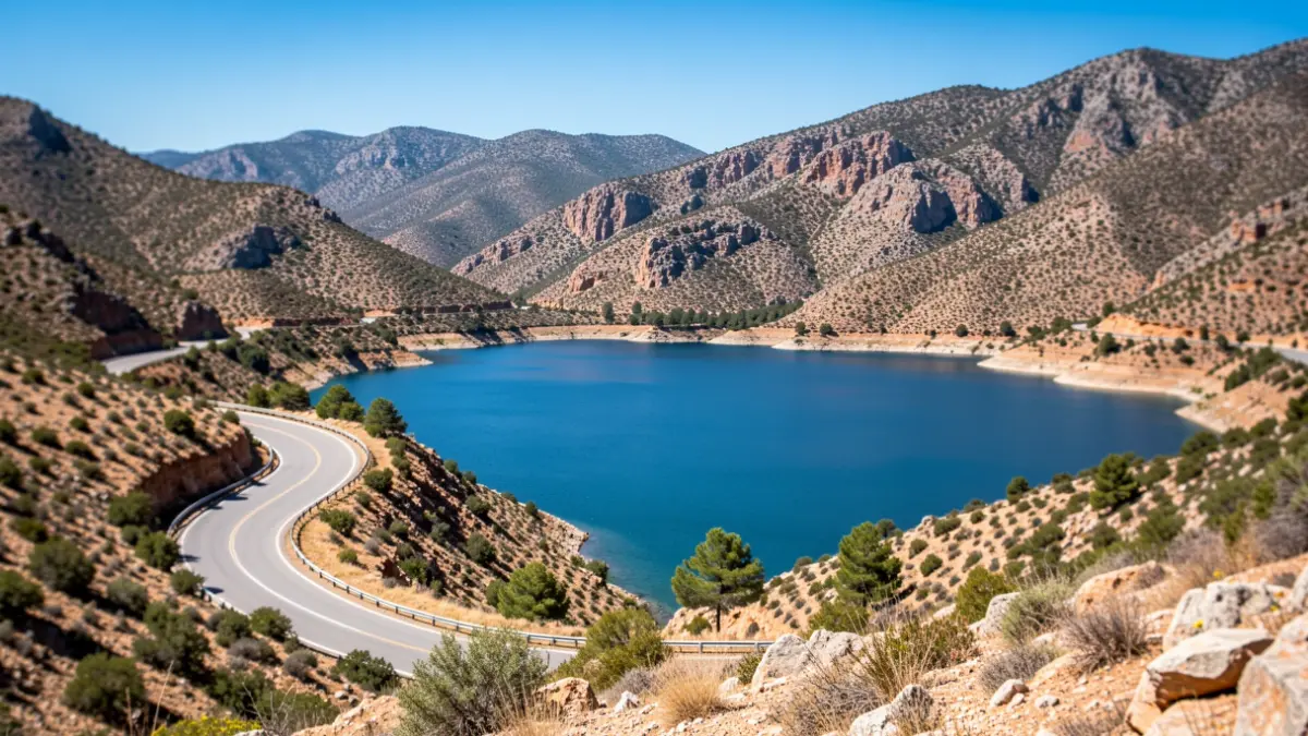 View of the Pantano del Quiebrajano in Jaén, with the access road.