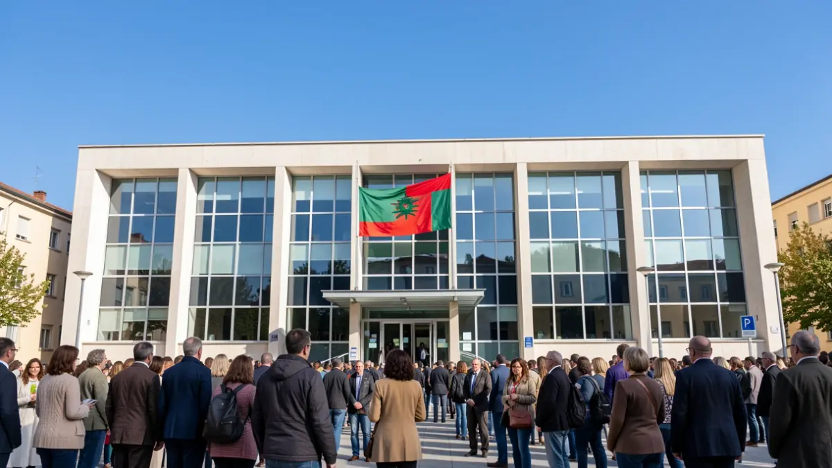 Fachada de un edificio universitario moderno en Andalucía.