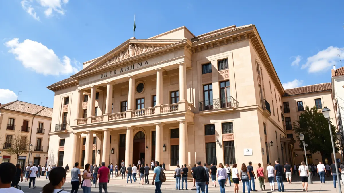 Fachada de la Universidad de Jaén bajo un sol radiante.