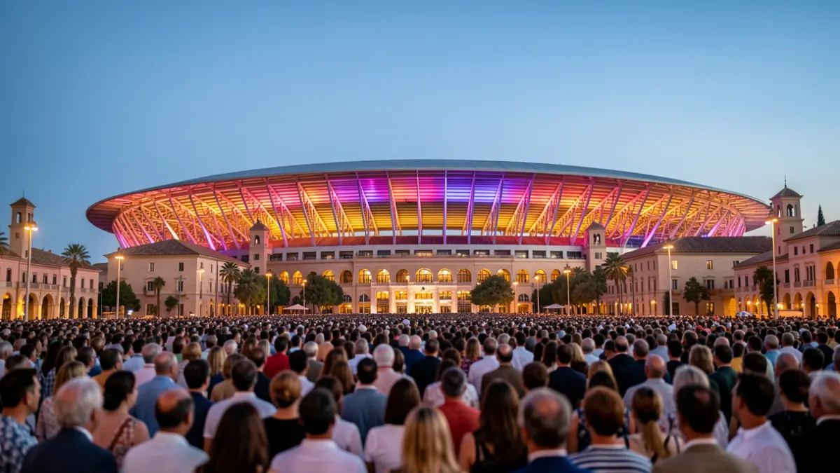 Generic image of the Estadio de La Cartuja in Sevilla during a night event.