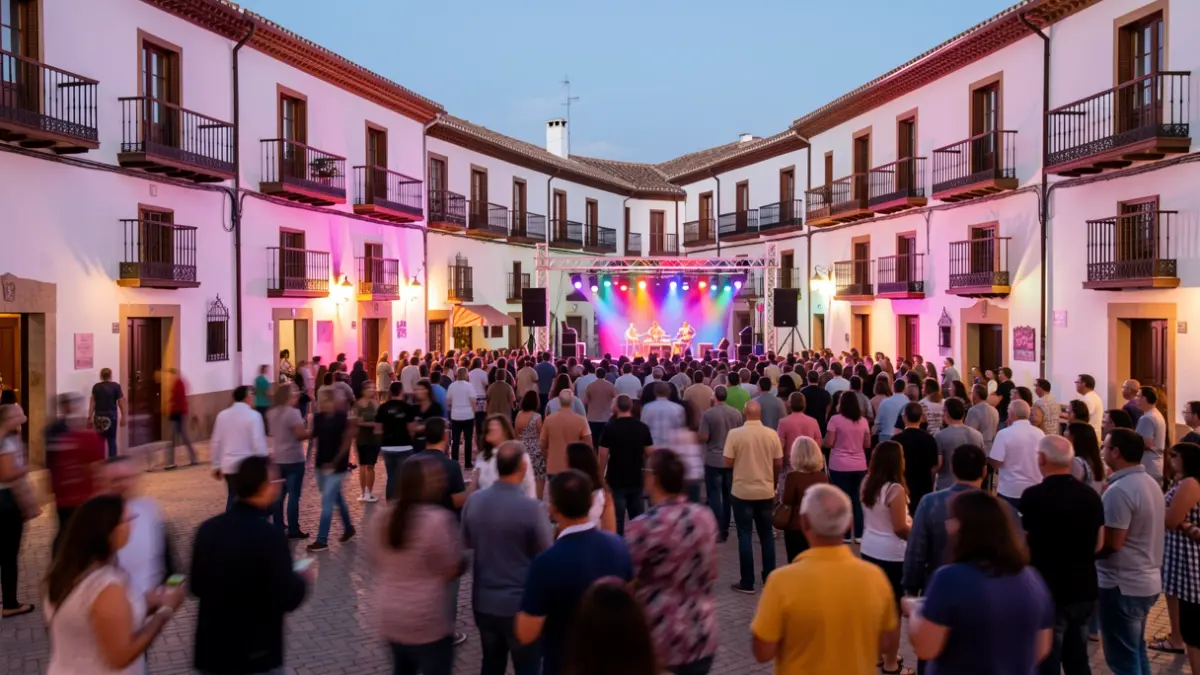 Generic image of an Andalusian square during a night festival.