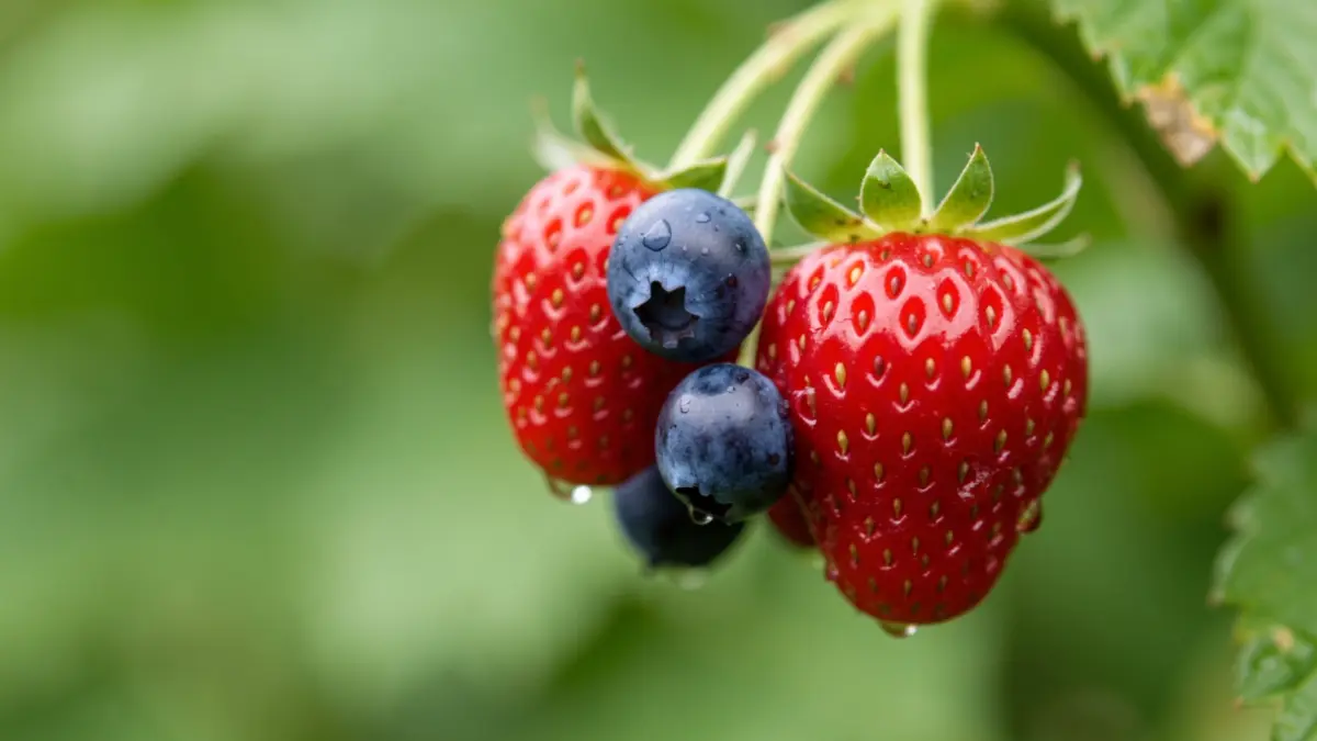 Imagen genérica de frutos rojos con gotas de agua.