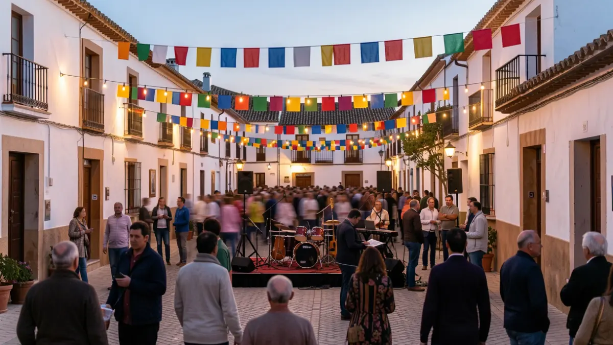 Imagen genérica de una plaza de pueblo andaluz durante una fiesta.