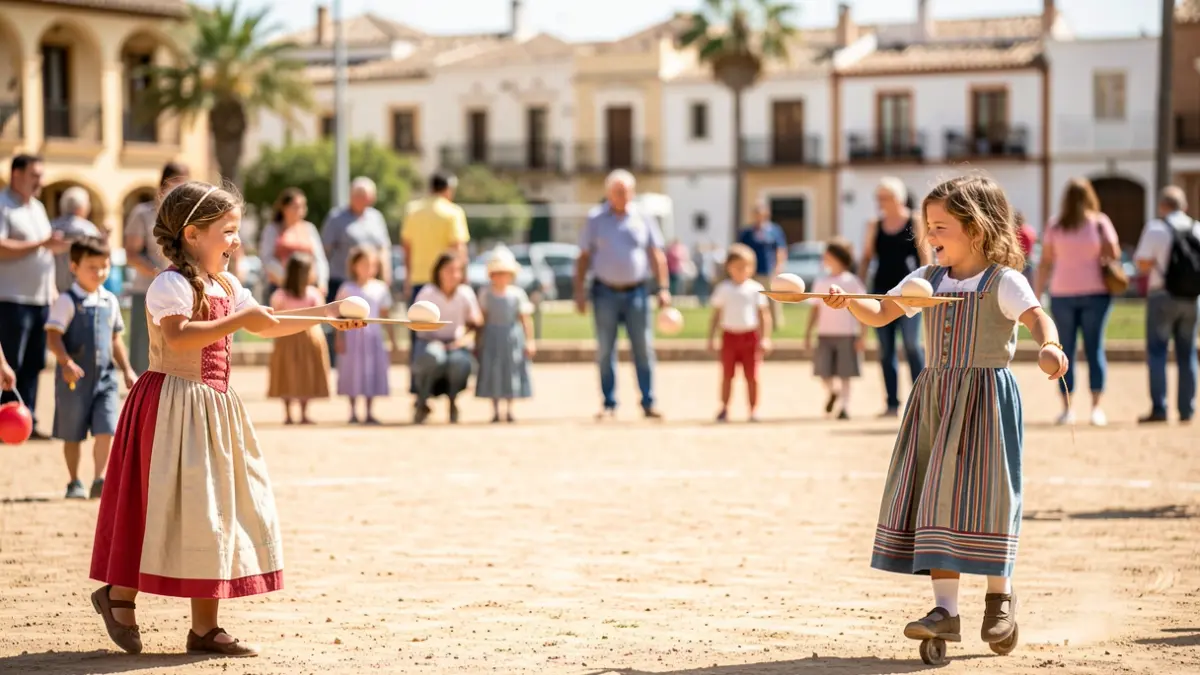 Children playing traditional games at the MiniOlimpiadas Rurales of Los Pedroches.