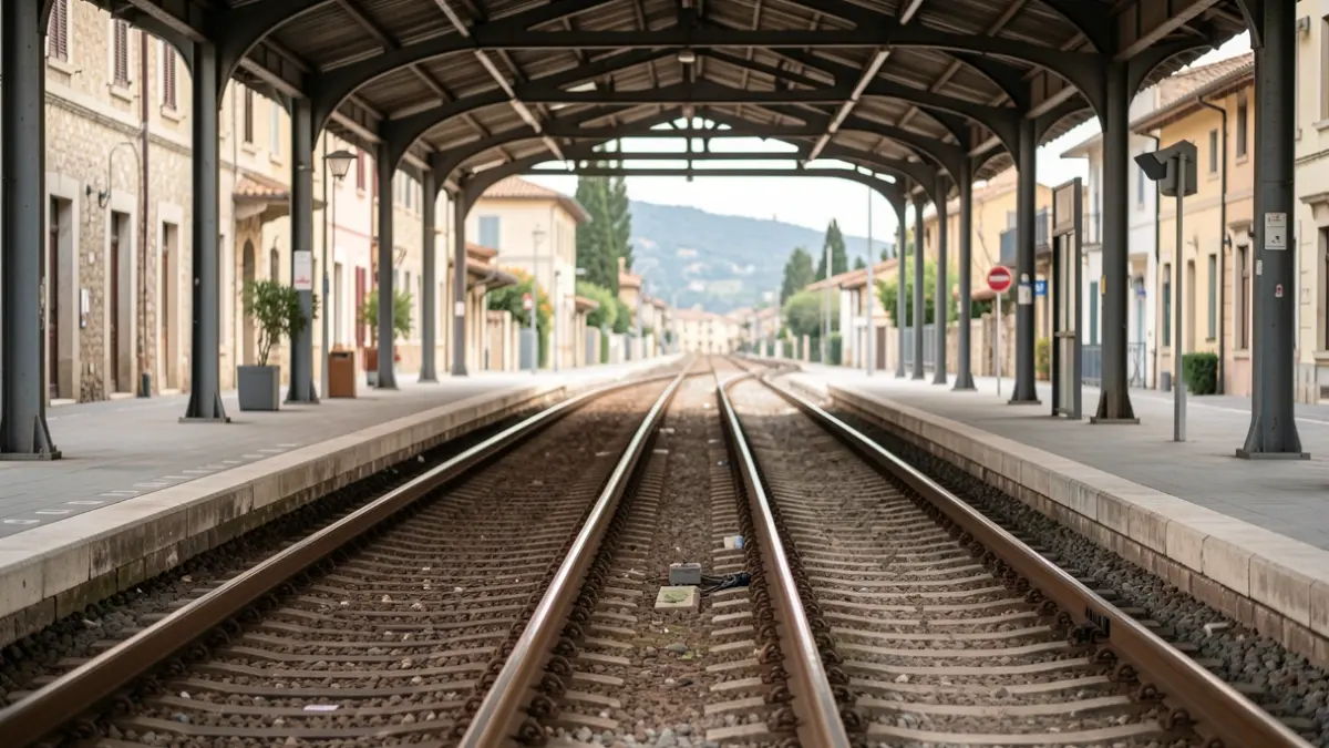 Generic image of a train station with empty tracks.
