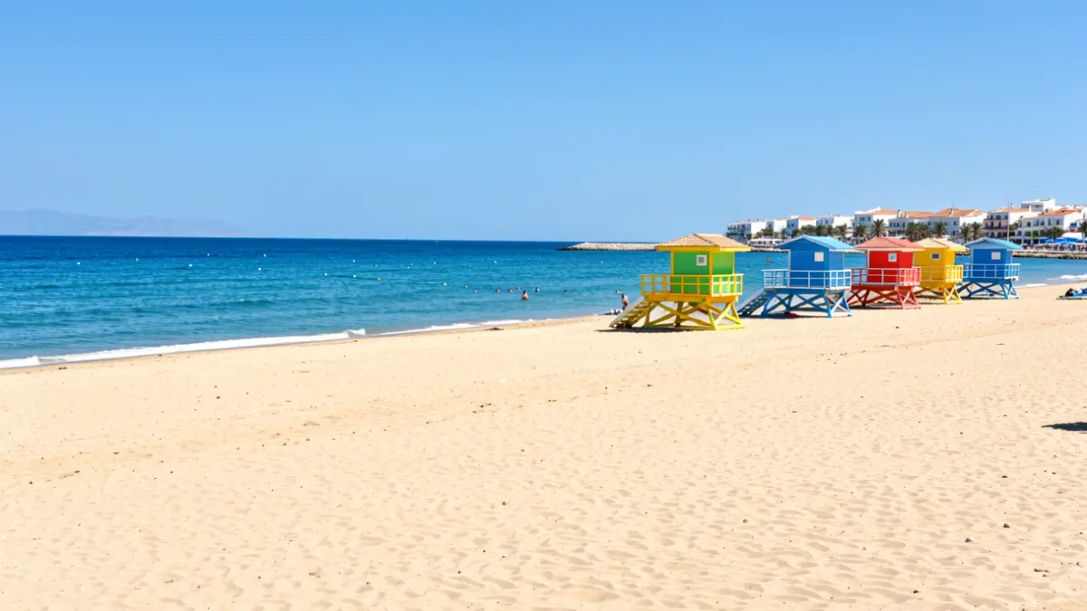 Imagen genérica de una playa mediterránea con torres de vigilancia y arena limpia.