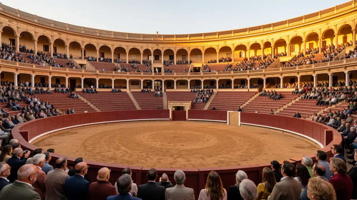 Generic image of an Andalusian bullring at sunset.