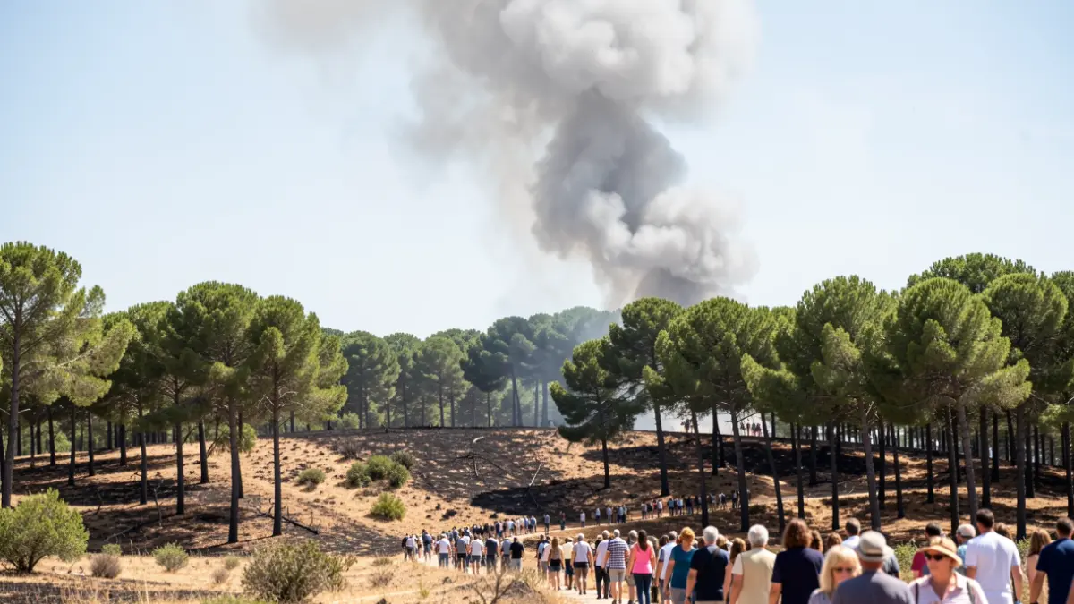 Column of smoke over a forest in the province of Córdoba.