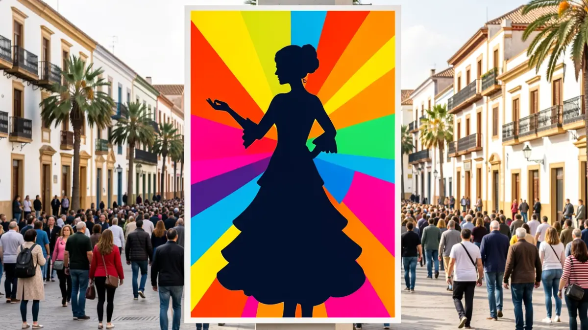 Poster announcing the 2026 Real Feria de Nuestra Señora del Valle, featuring a female flamenco dancer silhouette against bright colors.