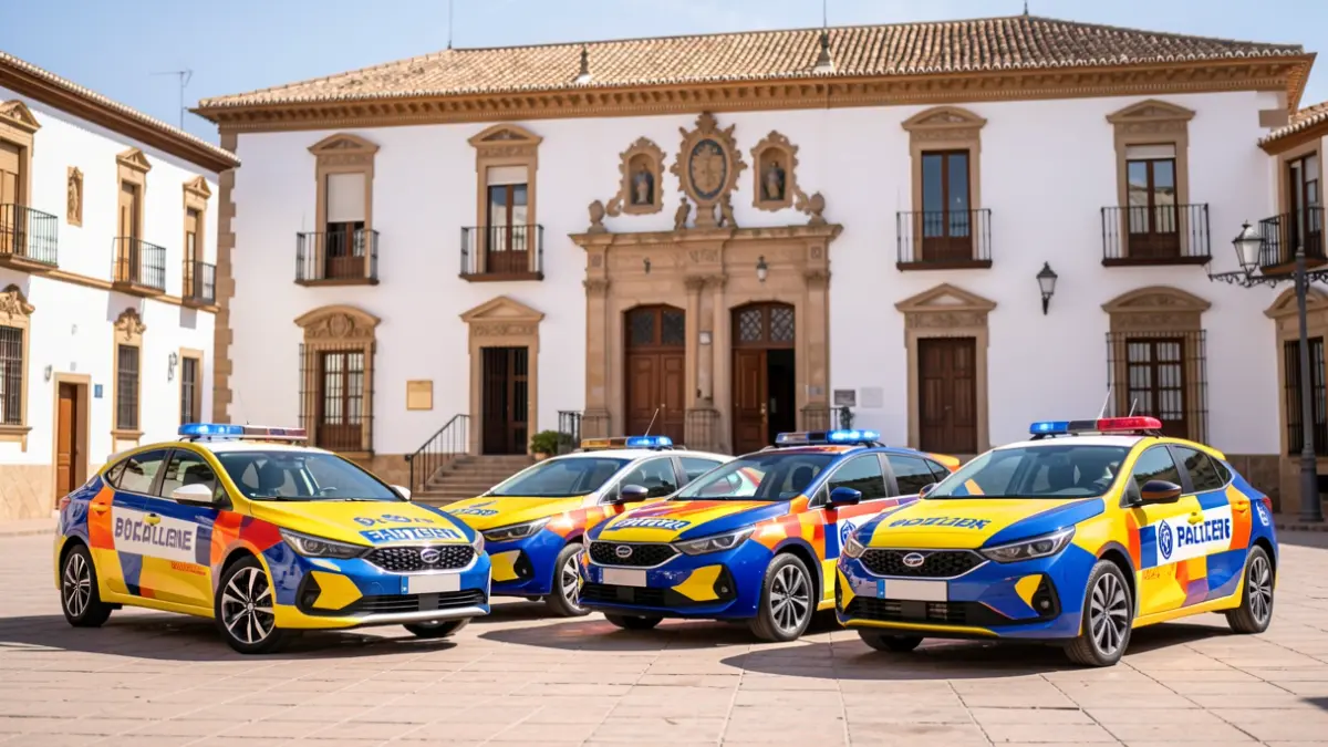 Fleet of hybrid vehicles of the Lucena Local Police in Plaza Nueva.