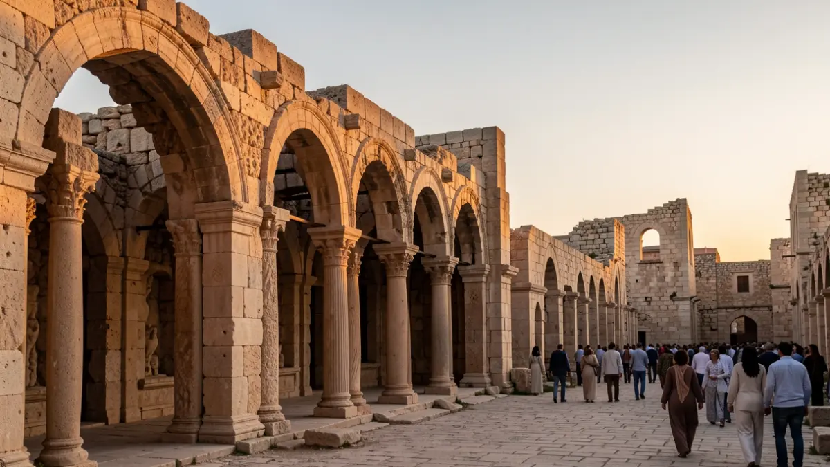 Ruins of the caliphal city of Madinat al-Zahra at sunset.