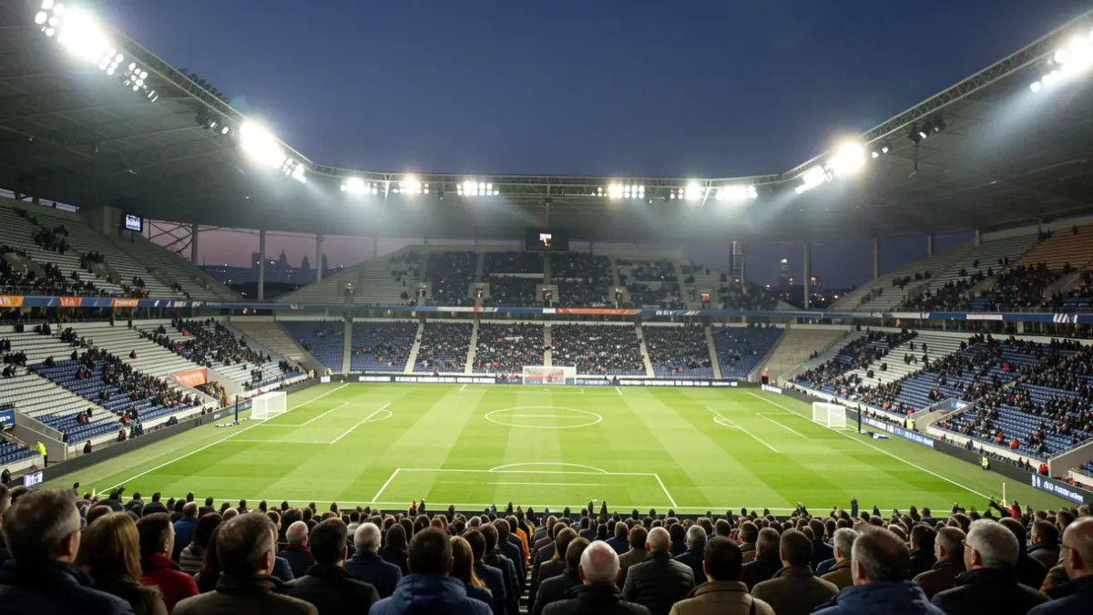 Generic image of an empty football stadium at night.
