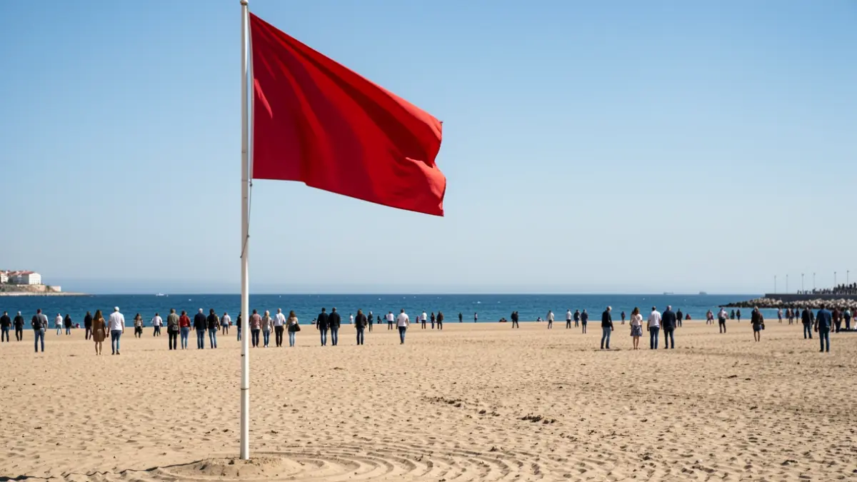 Bandera roja ondeando en la playa de Pedregalejo en Málaga.