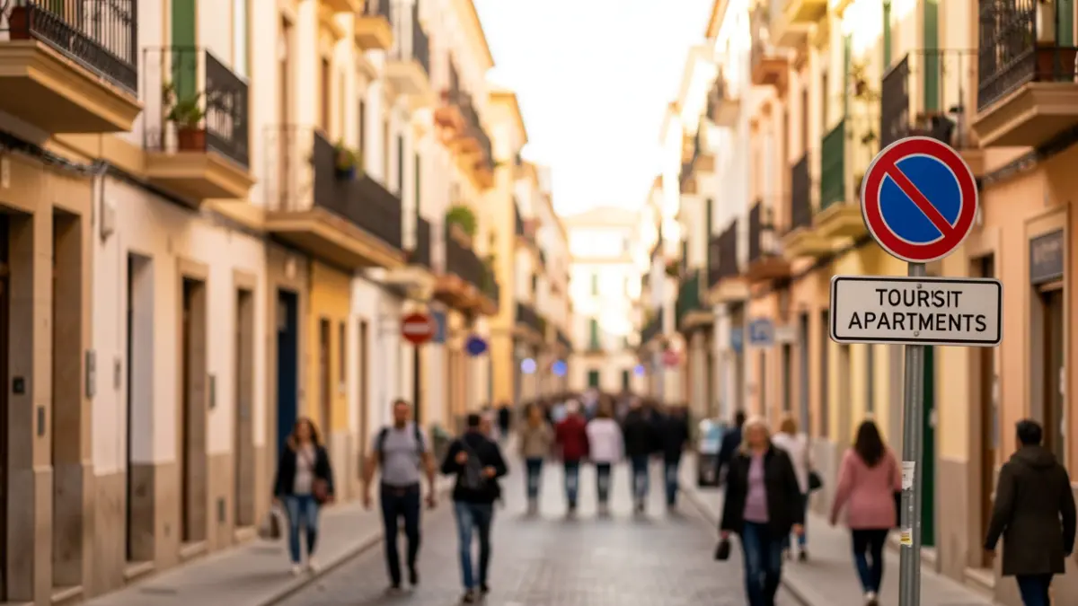 Generic image of a Malaga street with tourist apartment regulation signage.
