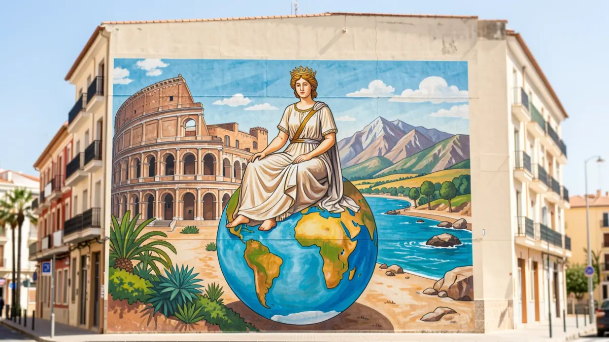 Mural artístico urbano en Málaga sobre conciencia ambiental.