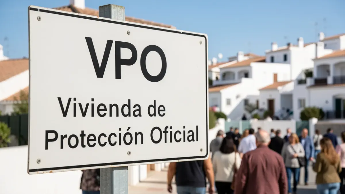VPO sign in Malaga with the city in the background.
