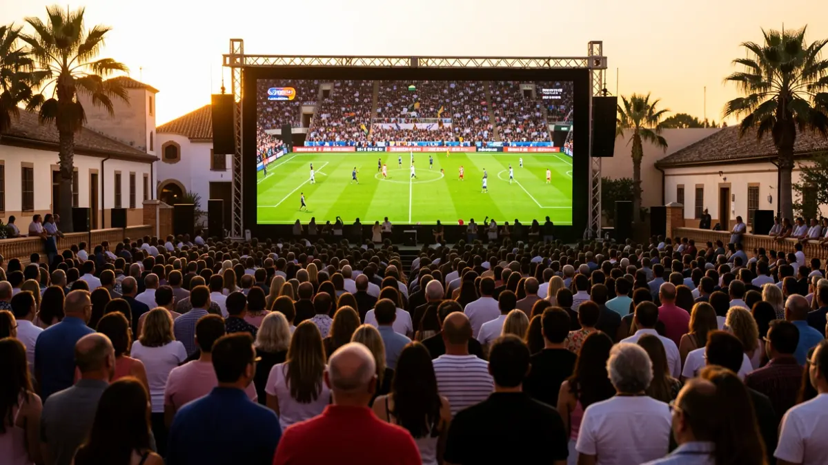Imagen genérica de una multitud viendo un partido de fútbol en pantalla gigante en Andalucía.
