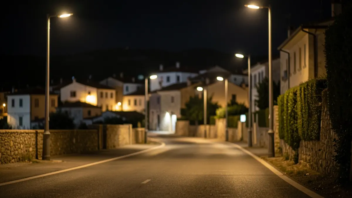 Generic image of a street illuminated by streetlights at night.