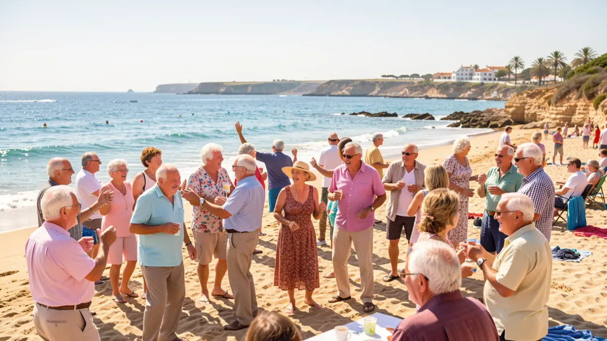 Elderly people enjoying a healthy leisure day at Algarrobo beach.