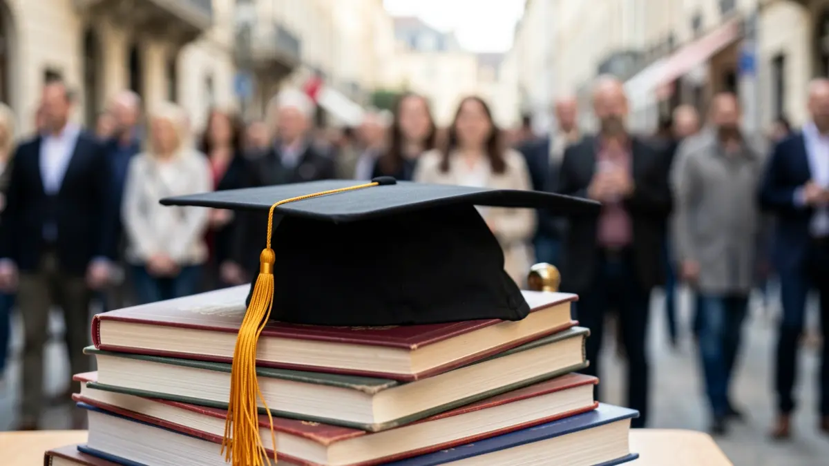 Imagen genérica de un birrete de graduación sobre libros académicos.