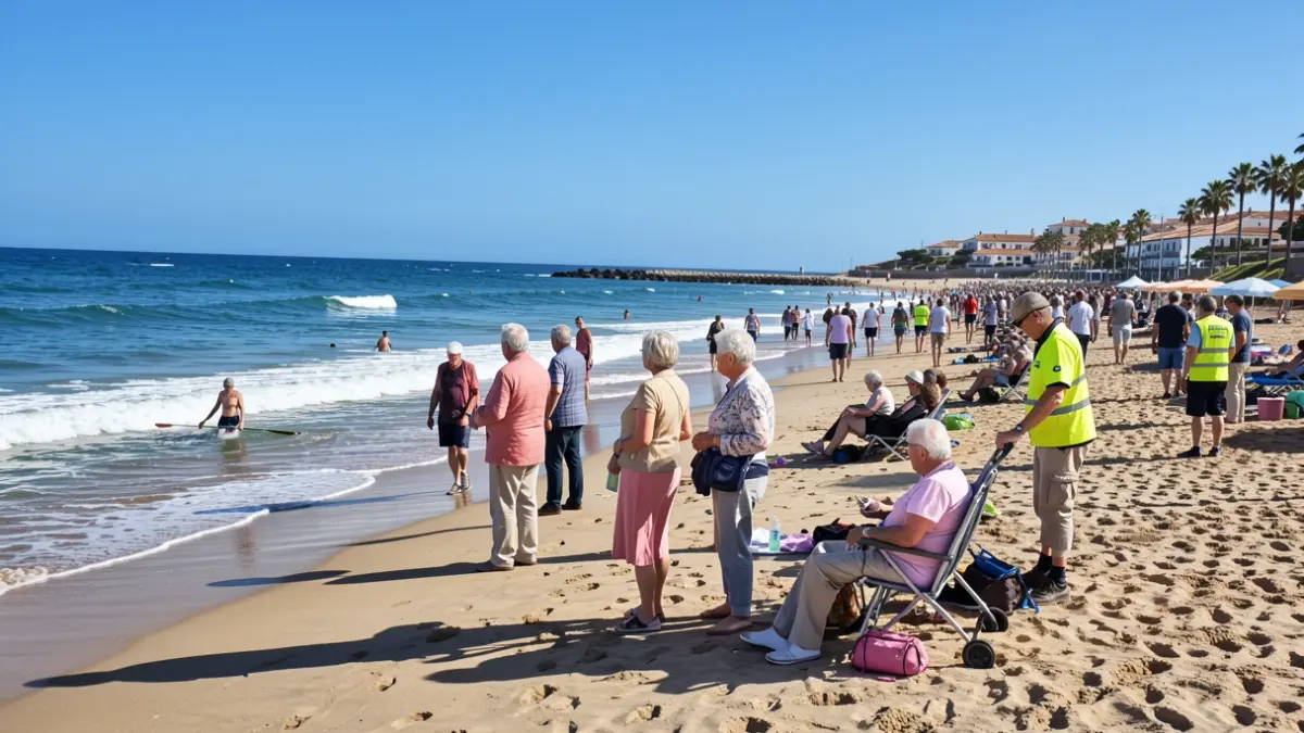 Elderly people enjoying a day at the adapted beach of Aguadulce.