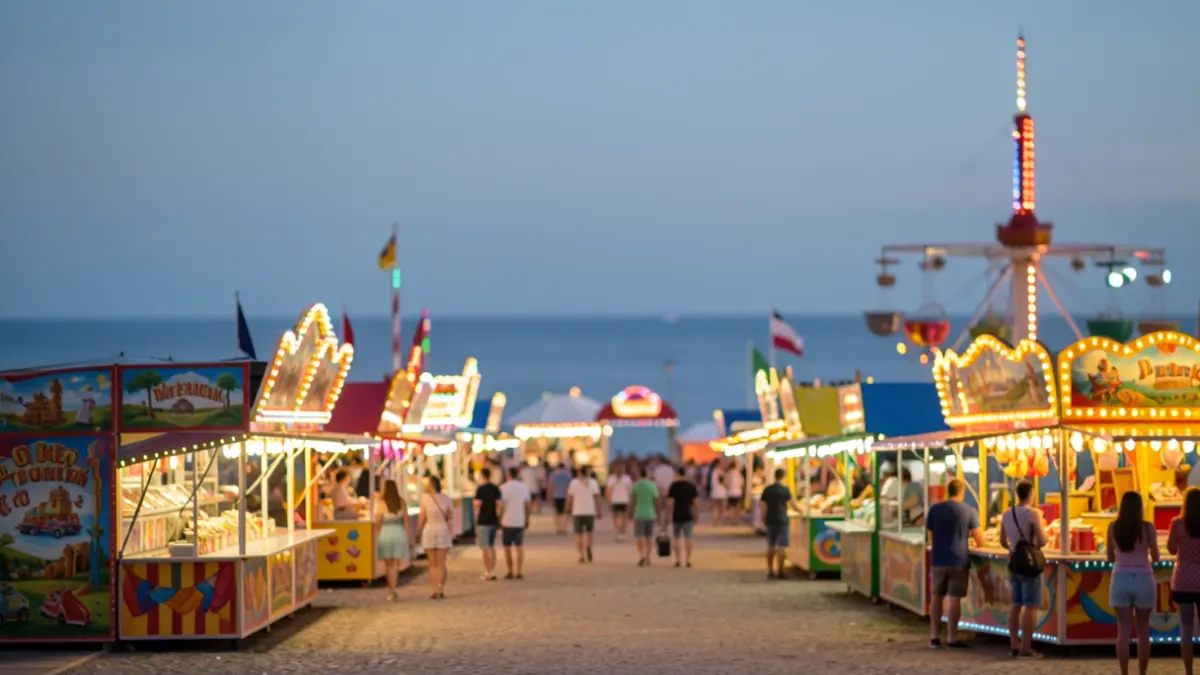 Imagen genérica de una feria de verano en una localidad costera al atardecer.