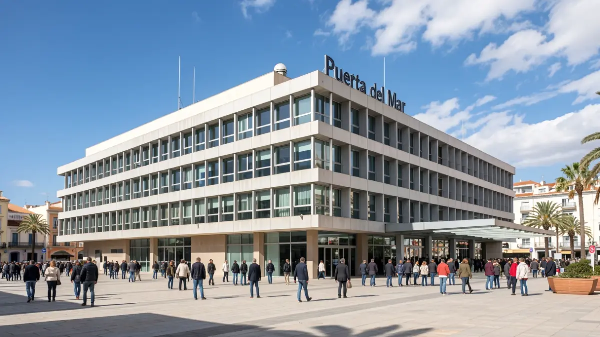 Facade of the Puerta del Mar Hospital in Cádiz.