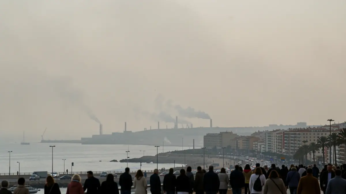 Imagen genérica de la contaminación atmosférica en la costa de Andalucía con cielo brumoso.
