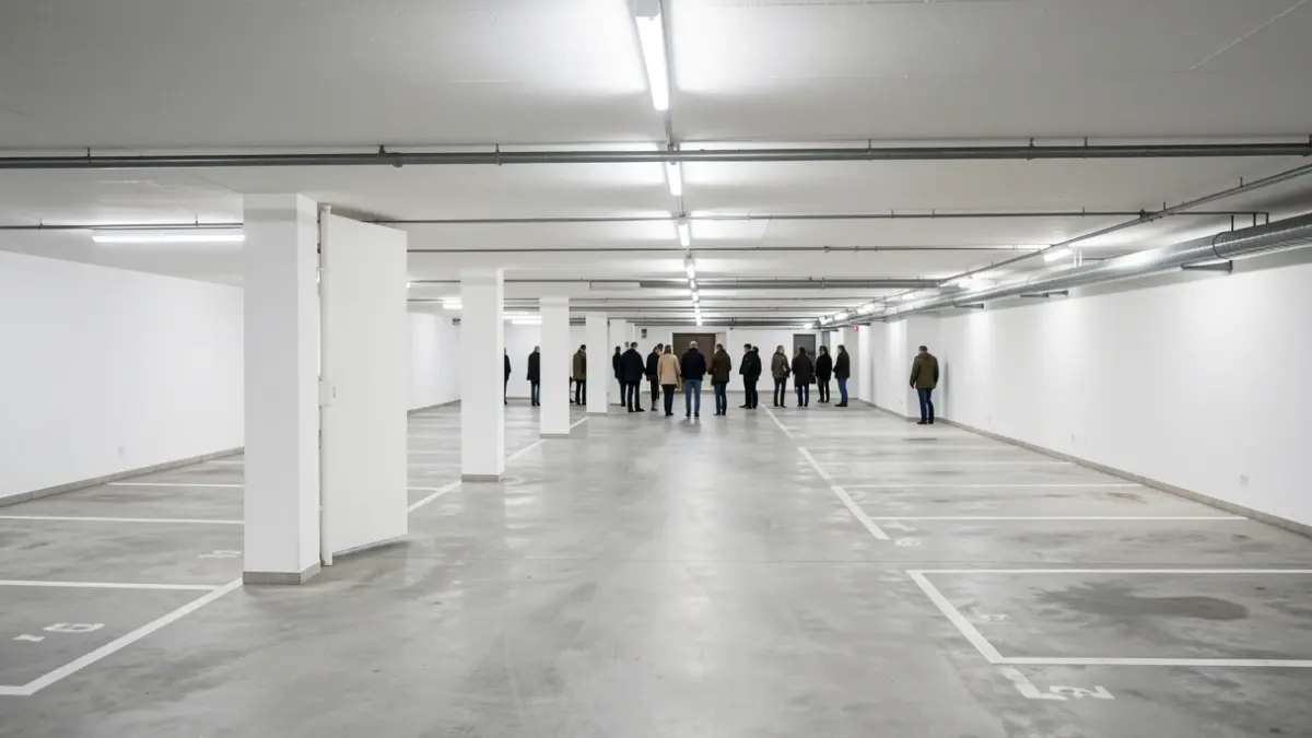 Imagen genérica de un aparcamiento subterráneo moderno y bien iluminado.