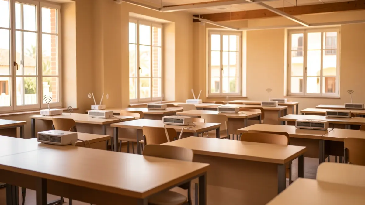 Sala de estudio genérica en Andalucía con escritorios, aire acondicionado y Wi-Fi.