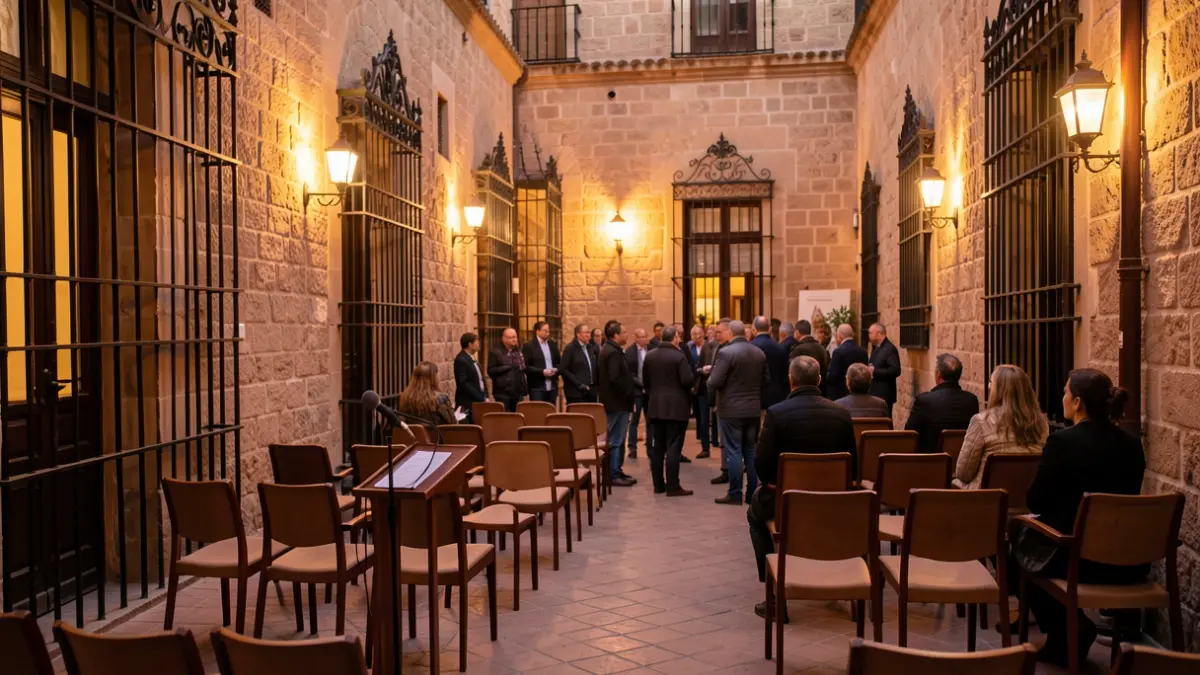Stage set for an acoustic concert in a historic courtyard in Motril.