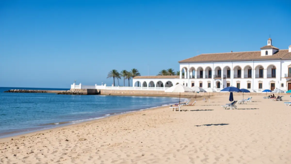 Imagen genérica de una playa andaluza limpia con arquitectura típica al fondo.