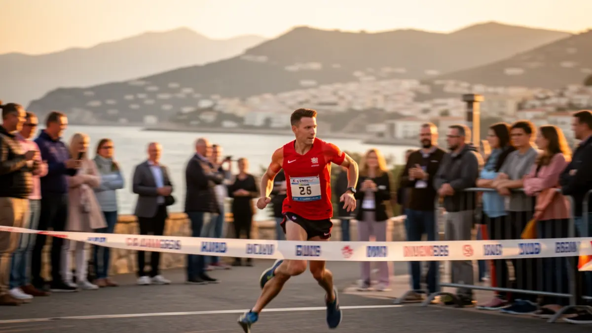 Generic image of a runner crossing the finish line at a sporting event.