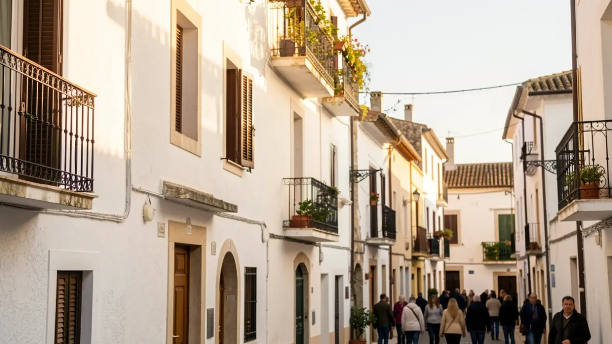 Imagen de una fachada residencial en un municipio mediterráneo con luz cálida.