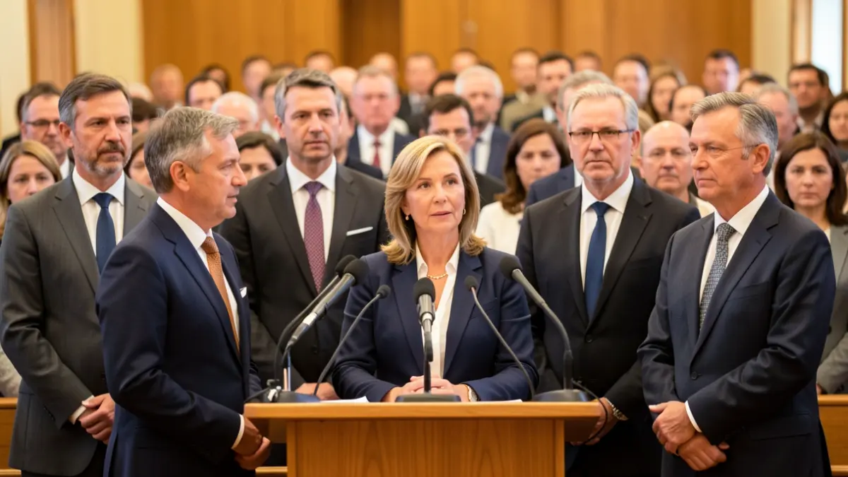 Generic image of an official event with authorities and microphones.