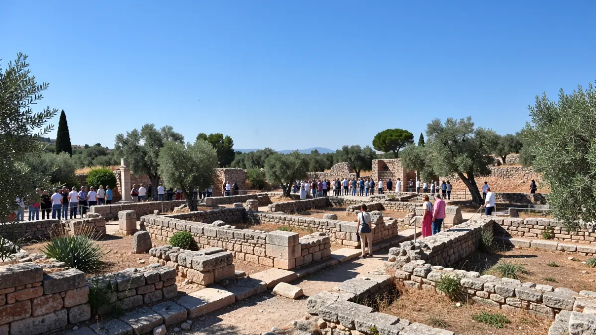 Imagen genérica de un yacimiento arqueológico con ruinas de piedra y vegetación mediterránea.