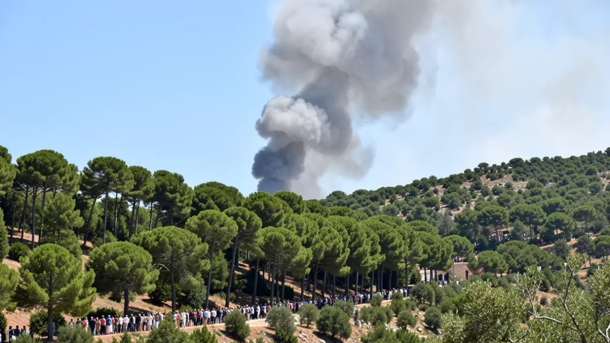 Column of smoke over a forest in the province of Cordoba.