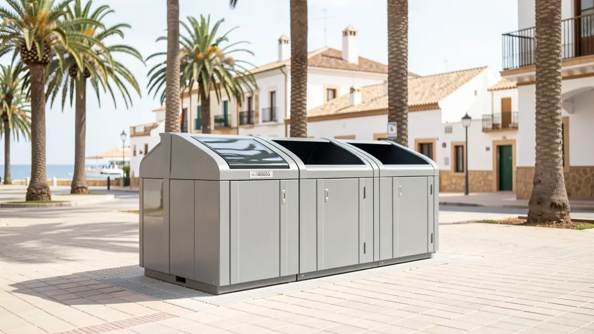 Imagen de los nuevos contenedores soterrados en la playa de La Barrosa, Chiclana.
