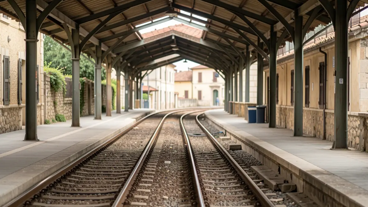 Generic image of a train station with empty tracks.