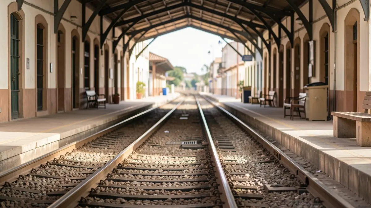 Generic image of an empty train station with tracks.