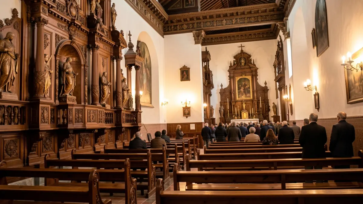 Imagen genérica de un interior de iglesia con retablos tradicionales.