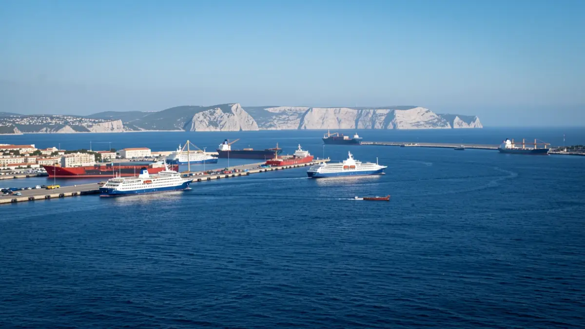 Imagen genérica de un puerto con barcos y el Estrecho de Gibraltar.