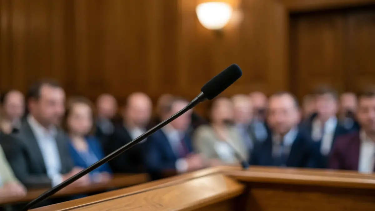 Generic image of a microphone on a parliamentary podium.