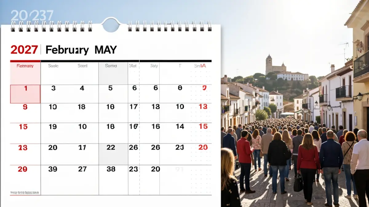 Calendario genérico con fechas de fiestas locales marcadas.