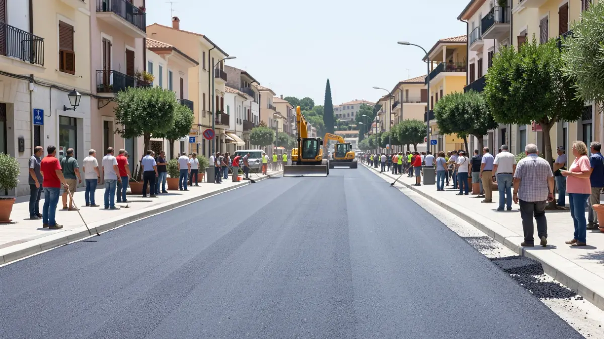 Generic image of asphalt paving work on an urban street.