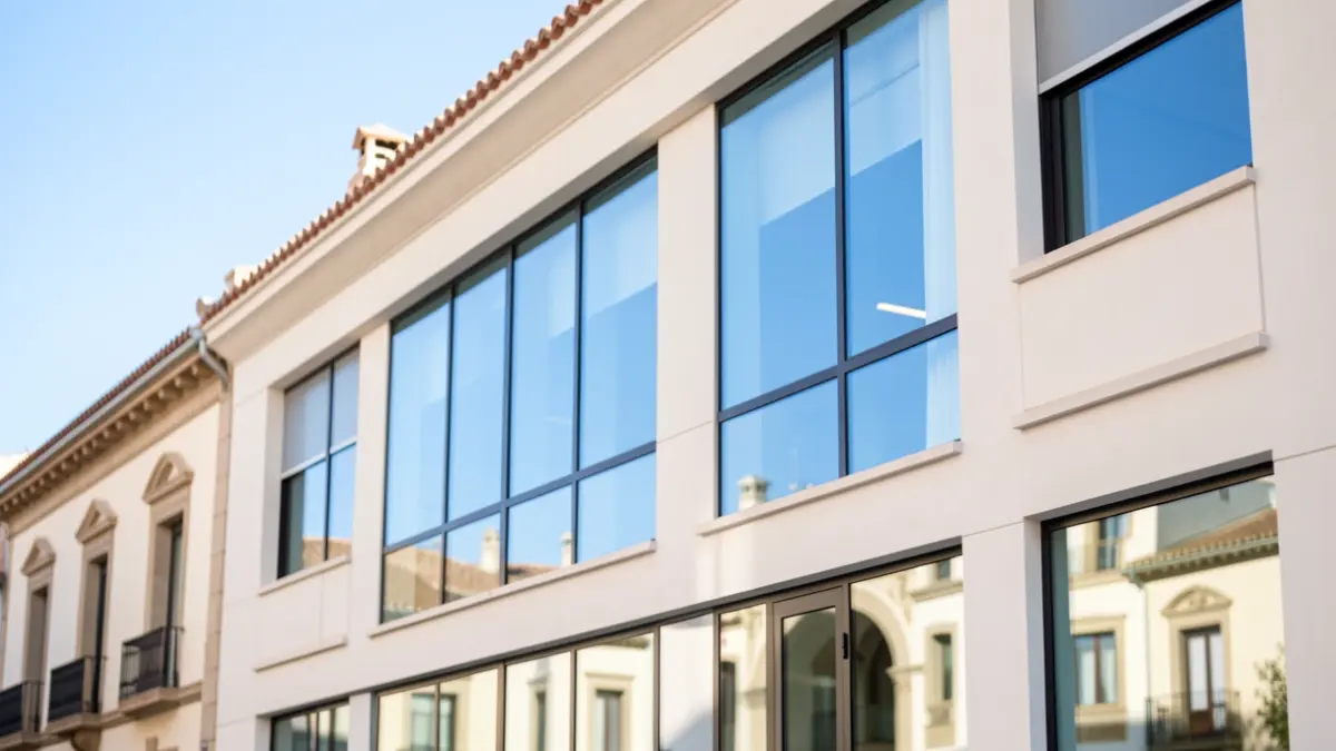 Fachada genérica de un edificio de oficinas moderno en Andalucía.