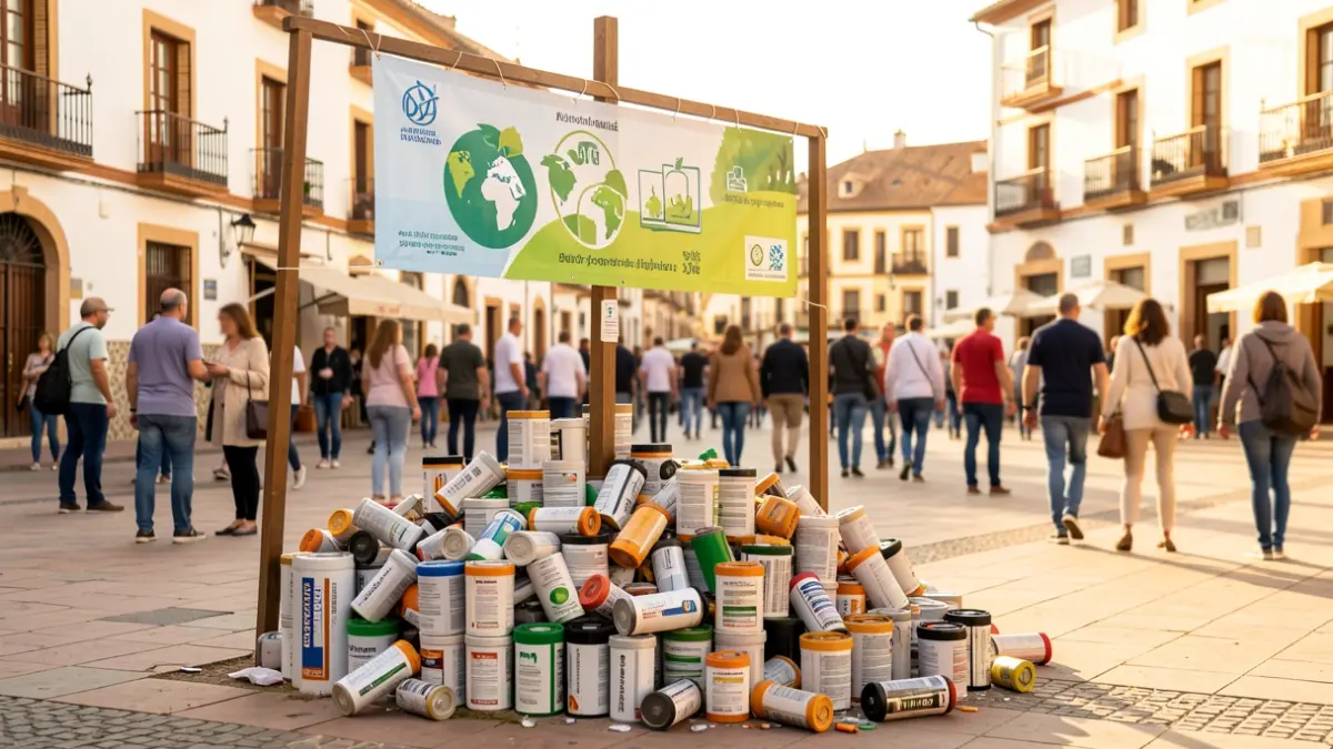 Collection point for used batteries in an Andalusian square.