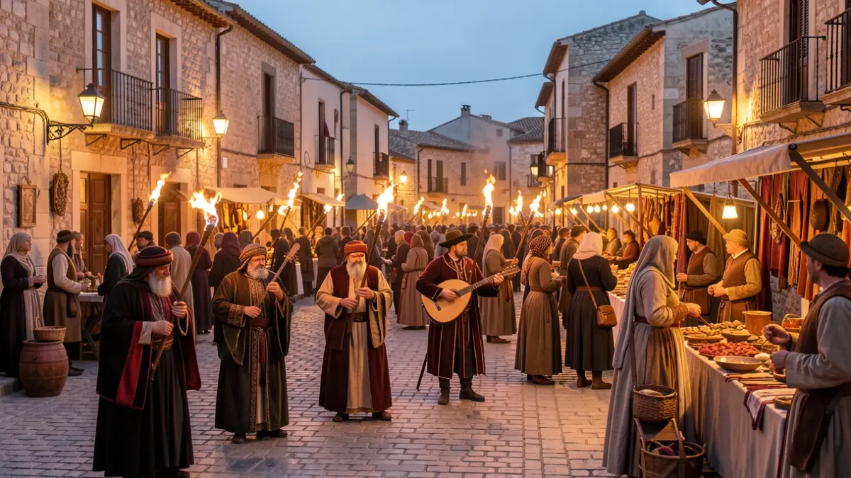 Generic image of a historical reenactment of the Moorish Games in Purchena with a festive and artisanal atmosphere.