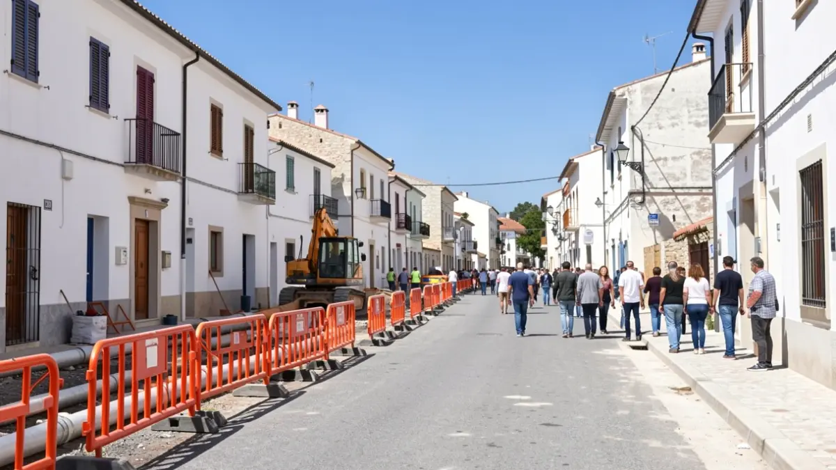 Generic image of urban redevelopment works on a street in a white Andalusian town.